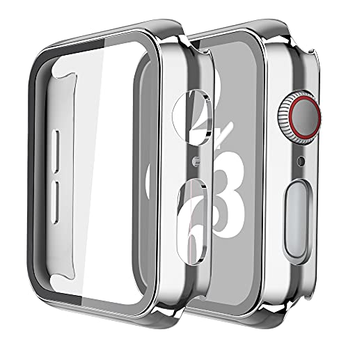 Tempered Glass Screen Protector with 2 Pack  Misxi Hard PC Case Compatible with Apple Watch Series 6 SE Series 5 Series 4 44mm, Transparent