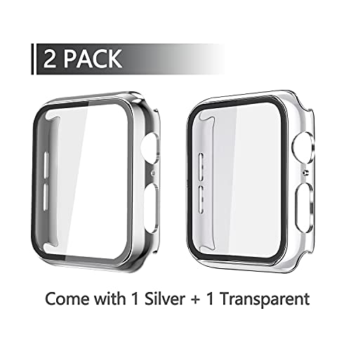 Tempered Glass Screen Protector with 2 Pack  Misxi Hard PC Case Compatible with Apple Watch Series 6 SE Series 5 Series 4 44mm, Transparent