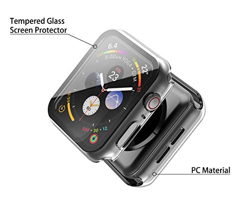 Tempered Glass Screen Protector with 2 Pack  Misxi Hard PC Case Compatible with Apple Watch Series 6 SE Series 5 Series 4 44mm, Transparent