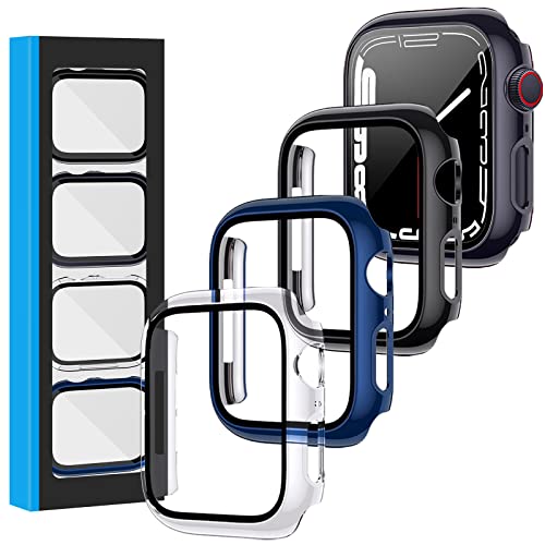 [4-Pack] Case Built in Tempered Glass Screen Protector Compatible with Apple Watch Series 7 45mm/41mm