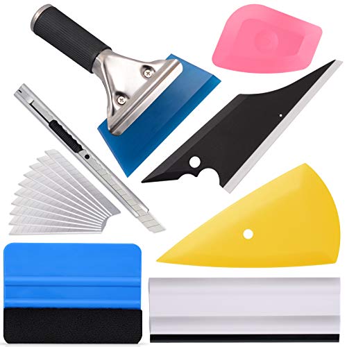 Vinyl Wrap Tool Window Tint Kit EHDIS- 7 Pieces Car Glass Protective Film Wrapping Installation Set Included Vinyl Squeegees,Felt Squeegee, Film Cutting Knife with Blades