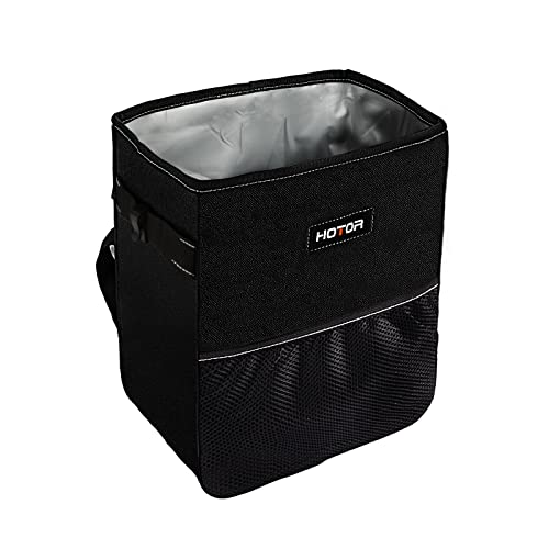 Car Trash Can with Lid and Storage Pockets, 100% Leak-Proof , Waterproof Car Garbage Can, Multipurpose Trash Bin for Car - Black