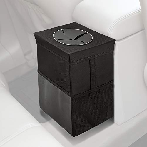 Car Trash Can with Lid - Car Trash Bag Hanging with Storage Pockets Collapsible and Portable Car Garbage Bin, Leak-Proof, 1.82 Gallons Multipurpose Trash Bin for Car