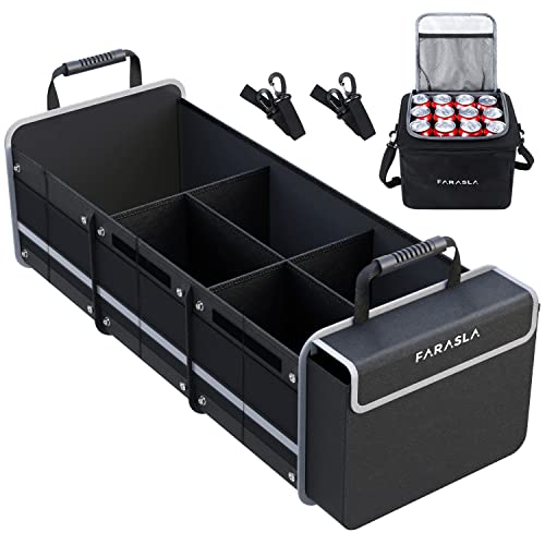 Waterproof Trunk Organizer with Insulated Leakproof Cooler Bag, Foldable Cover, Adjustable Securing Straps (4-in-1 w/Cooler, Black)