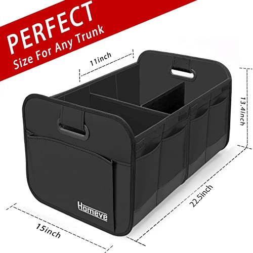 Car Trunk Organizer, Car Storage, Reinforced Handles, Collapsible Multi-Compartment Car Organizers, Foldable and Waterproof, 600D Oxford Polyester, Suitable for Any Car, SUV, Mini-Van, Black