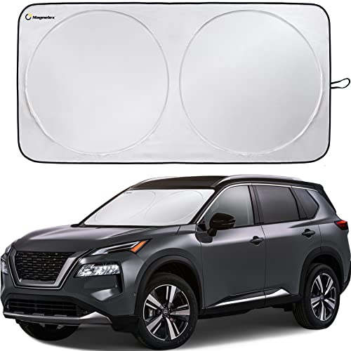 Car Windshield Sunshade Magnelex with Bonus Steering Wheel Cover Sun Shade. Reflective Polyester Blocks Heat and Sun. Foldable Sun Shield That Keeps Your Vehicle Cool (Large 63 x 33.8 in)