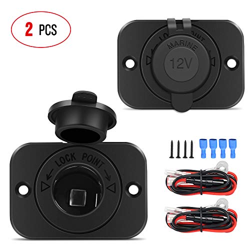 Car Cigarette Lighter Socket 2 Pack DC 12V Waterproof Power Outlet Adapter Replacement with Terminals Wires and Screws for Marine Boat Motorcycle, Boat, Car,Truck, RV, ATV,2 Years Warranty