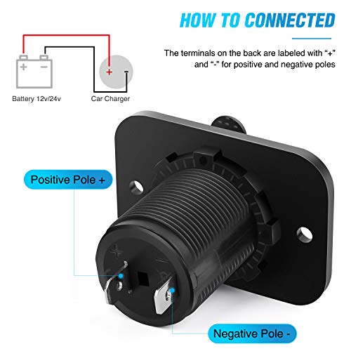 Car Cigarette Lighter Socket 2 Pack DC 12V Waterproof Power Outlet Adapter Replacement with Terminals Wires and Screws for Marine Boat Motorcycle, Boat, Car,Truck, RV, ATV,2 Years Warranty