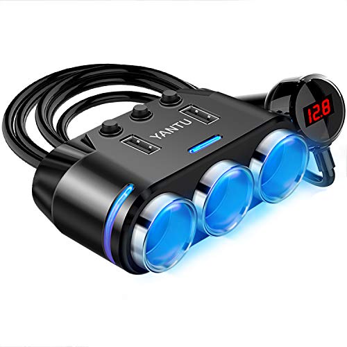 Dual USB Car Charger 12V Cigarette Lighter Adapter 3 Socket Lighter Splitter with LED Voltage Display by YANTU