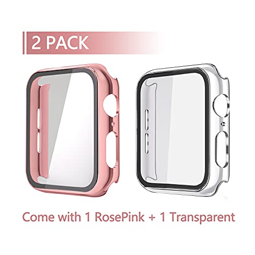 Tempered Glass Screen Protector with 2 Pack  Misxi Hard PC Case Compatible with Apple Watch Series 6 SE Series 5 Series 4 44mm, Transparent