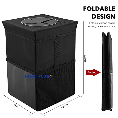 Car Trash Can with Lid - Car Trash Bag Hanging with Storage Pockets Collapsible and Portable Car Garbage Bin, Leak-Proof, 1.82 Gallons Multipurpose Trash Bin for Car