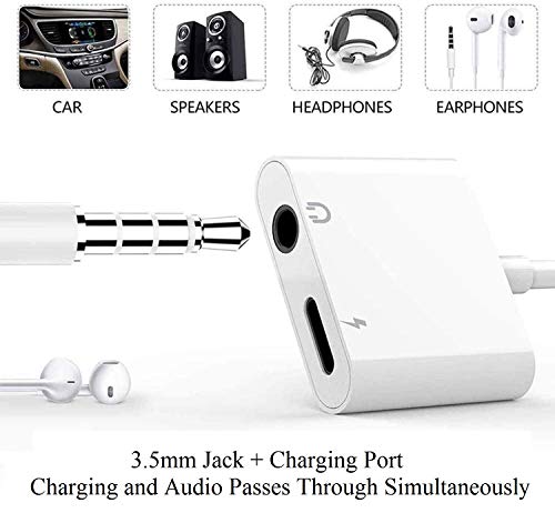 iPhone Headphones Adapter,2 in 1 Lightning to 3.5 mm Headphone Jack Aux  ,Dual Ports Dongle Charger