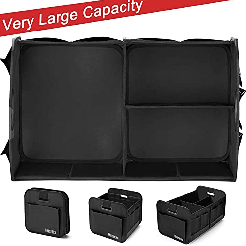 Car Trunk Organizer, Car Storage, Reinforced Handles, Collapsible Multi-Compartment Car Organizers, Foldable and Waterproof, 600D Oxford Polyester, Suitable for Any Car, SUV, Mini-Van, Black