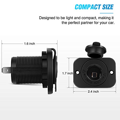 Car Cigarette Lighter Socket 2 Pack DC 12V Waterproof Power Outlet Adapter Replacement with Terminals Wires and Screws for Marine Boat Motorcycle, Boat, Car,Truck, RV, ATV,2 Years Warranty