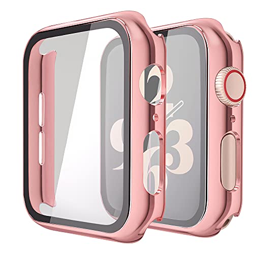 Tempered Glass Screen Protector with 2 Pack  Misxi Hard PC Case Compatible with Apple Watch Series 6 SE Series 5 Series 4 44mm, Transparent