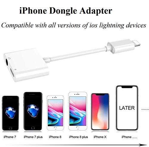 iPhone Headphones Adapter,2 in 1 Lightning to 3.5 mm Headphone Jack Aux  ,Dual Ports Dongle Charger