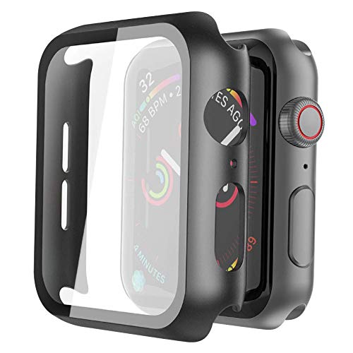 Tempered Glass Screen Protector with 2 Pack  Misxi Hard PC Case Compatible with Apple Watch Series 6 SE Series 5 Series 4 44mm, Transparent