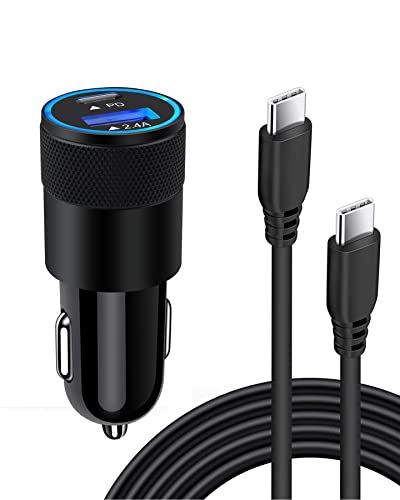 USB C Chargers, 30W Type-C PD Car USB with C to C Cable for Samsung Lighter Adapter + 6FT USBC Cord Fast Charge