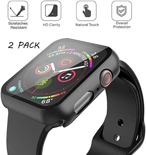 Tempered Glass Screen Protector with 2 Pack  Misxi Hard PC Case Compatible with Apple Watch Series 6 SE Series 5 Series 4 44mm, Transparent