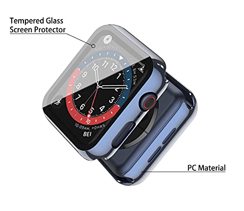 Tempered Glass Screen Protector with 2 Pack  Misxi Hard PC Case Compatible with Apple Watch Series 6 SE Series 5 Series 4 44mm, Transparent