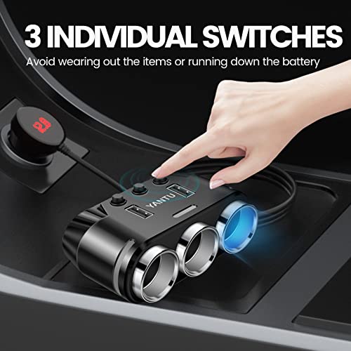 Dual USB Car Charger 12V Cigarette Lighter Adapter 3 Socket Lighter Splitter with LED Voltage Display by YANTU