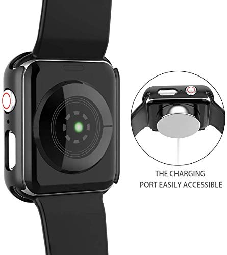 Tempered Glass Screen Protector with 2 Pack  Misxi Hard PC Case Compatible with Apple Watch Series 6 SE Series 5 Series 4 44mm, Transparent