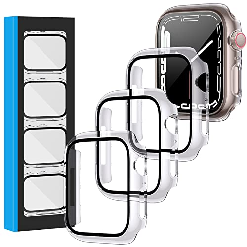 [4-Pack] Case Built in Tempered Glass Screen Protector Compatible with Apple Watch Series 7 45mm/41mm