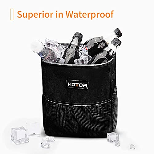 Car Trash Can with Lid and Storage Pockets, 100% Leak-Proof , Waterproof Car Garbage Can, Multipurpose Trash Bin for Car - Black