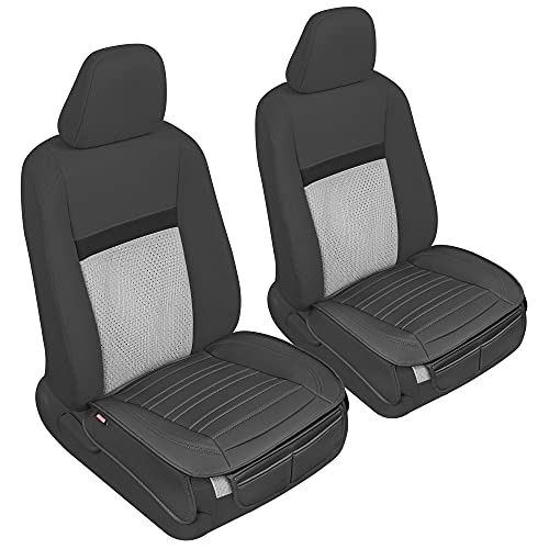 Car Seat Cover Black Faux Leather 2-Pack for Front Seats, Padded Car Seat Protectors with Storage Pockets Premium Interior Covers, Front Seat Covers for Cars Truck SUV Auto