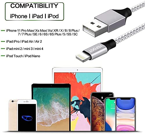 5Pack iPhone Charger Lightning Cable Compatible iPhone 13Pro/13/12Pro Max/12Pro/12/11/Pro/Xs -Silver&White