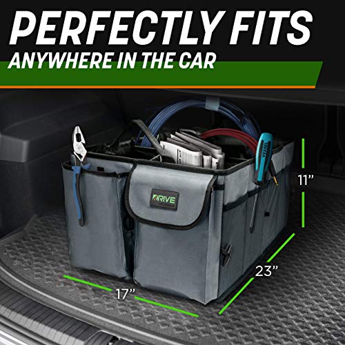 Drive Auto Car Trunk Organizer - Collapsible, Multi-Compartment Automotive SUV Car Organizer for Storage w/ Adjustable Straps - Truck & Car Accessories for Women and Men - Black