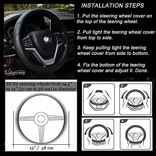 Microfiber Leather Steering Wheel Cover Universal 15 inch (Black)