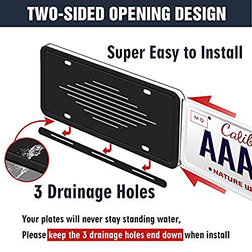 Intermerge License Plate Frames, 2 Pack Universal US Car Black TPU License Plate Bracket Holder. Rust-Proof, Rattle-Proof, Weather-Proof with Drainage Holes Car Accessories