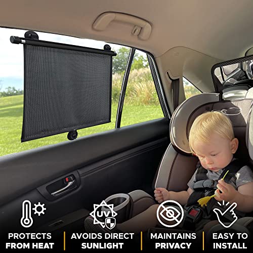 Car Side Window Sun Shade (2 Pack) | Retractable Car Roller Sunshade for Kids | Shades for UV and Sun Glare Protection | Baby Car Travel Accessories (15"x17")