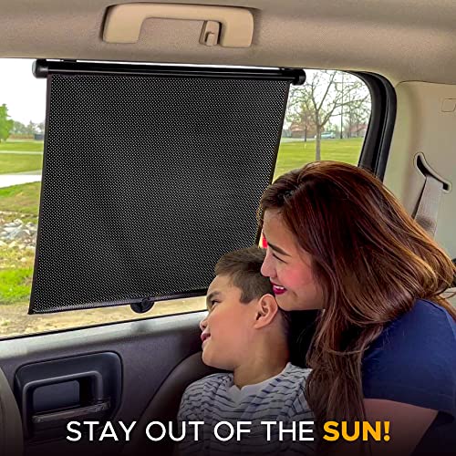 Car Side Window Sun Shade (2 Pack) | Retractable Car Roller Sunshade for Kids | Shades for UV and Sun Glare Protection | Baby Car Travel Accessories (15"x17")