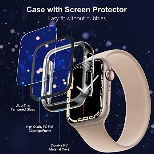 [4-Pack] Case Built in Tempered Glass Screen Protector Compatible with Apple Watch Series 7 45mm/41mm