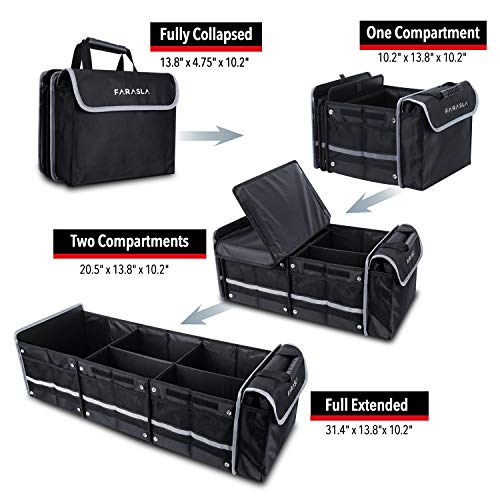 Waterproof Trunk Organizer with Insulated Leakproof Cooler Bag, Foldable Cover, Adjustable Securing Straps (4-in-1 w/Cooler, Black)