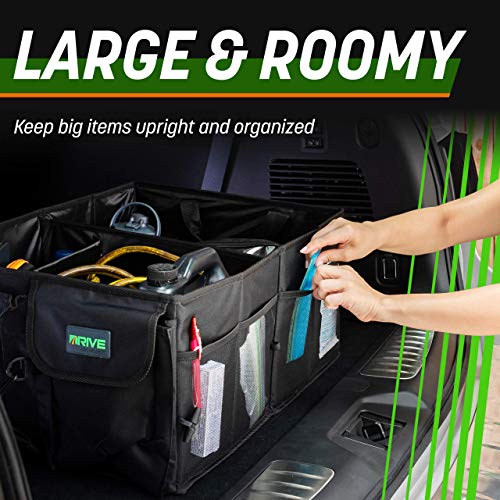 Drive Auto Car Trunk Organizer - Collapsible, Multi-Compartment Automotive SUV Car Organizer for Storage w/ Adjustable Straps - Truck & Car Accessories for Women and Men - Black