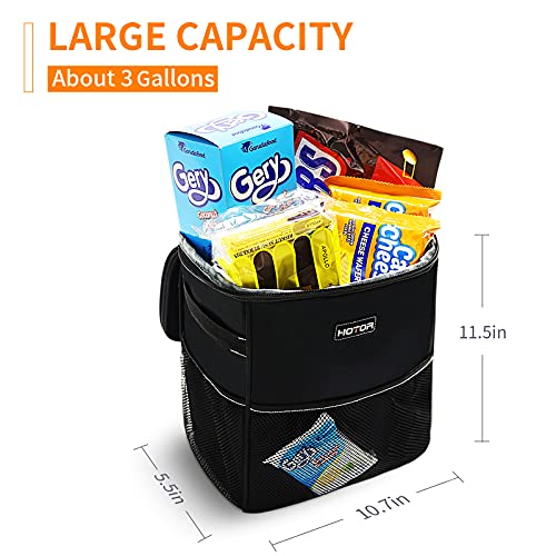 Car Trash Can with Lid and Storage Pockets, 100% Leak-Proof , Waterproof Car Garbage Can, Multipurpose Trash Bin for Car - Black