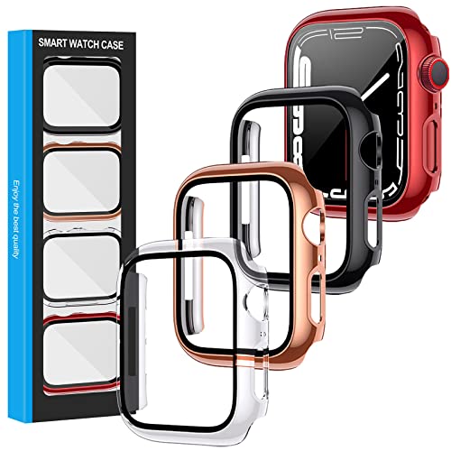 [4-Pack] Case Built in Tempered Glass Screen Protector Compatible with Apple Watch Series 7 45mm/41mm