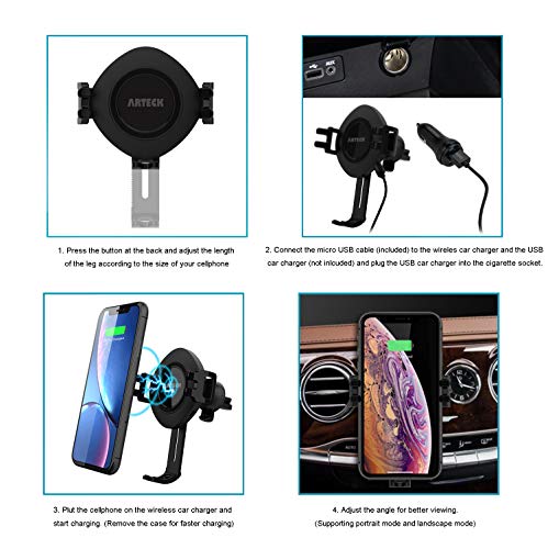 10W Wireless Car Charger Mount, Air Vent Universal Phone  Holder Fast Charging compatible with iPhone & Samsung Galaxy S Note and Other Cellphone