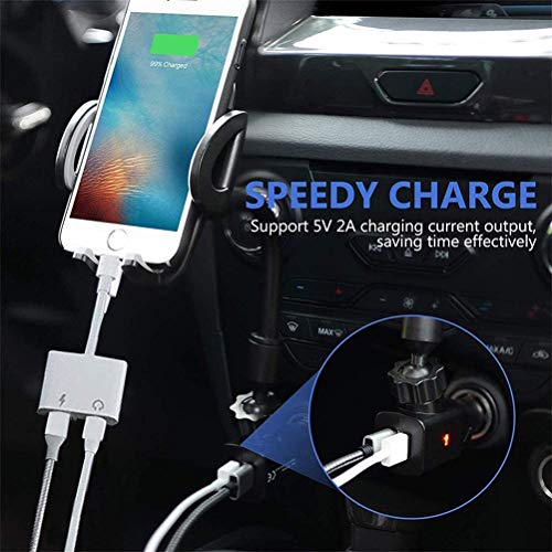 iPhone Headphones Adapter,2 in 1 Lightning to 3.5 mm Headphone Jack Aux  ,Dual Ports Dongle Charger