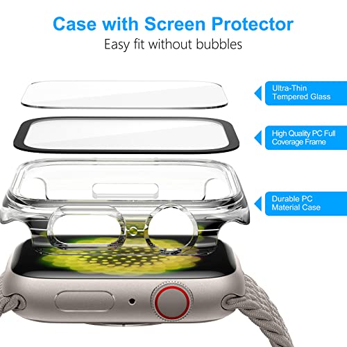 [4-Pack] Case Built in Tempered Glass Screen Protector Compatible with Apple Watch Series 7 45mm/41mm