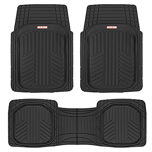 FlexTough Plus Black Rubber Car Floor Mats - All Weather Deep Dish Automotive Floor Mats, Heavy Duty Trim to Fit Design, Front & Rear Liners for Cars Truck Van SUV