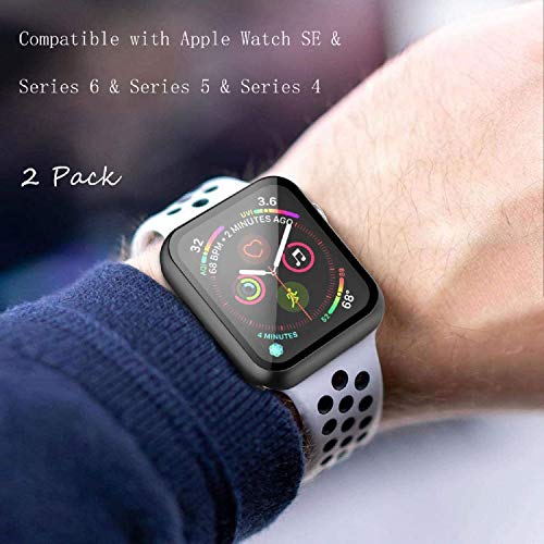 Tempered Glass Screen Protector with 2 Pack  Misxi Hard PC Case Compatible with Apple Watch Series 6 SE Series 5 Series 4 44mm, Transparent