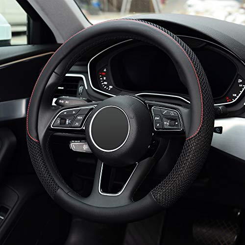 Steering Wheel Cover, Universal 15 inch, Microfiber Leather Viscose, Breathable, Anti-Slip,Warm in Winter and Cool in Summer, Black