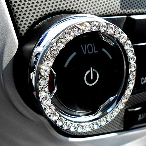 Crystal Rhinestone  Bling Car Decor Car Bling Ring Emblem Sticker, Bling Car Accessories for Women, Push to Start Button, Key Ignition Starter & Knob Ring, Interior Glam Car Decor Accessory (Silver)