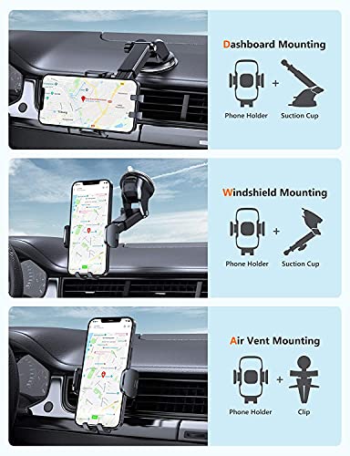 Cell Phone Holder,Phone Mount Dashboard Windshield Air Vent Adjustable Mount for iPhone, Android