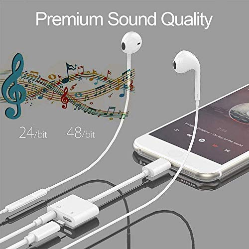 iPhone Headphones Adapter,2 in 1 Lightning to 3.5 mm Headphone Jack Aux  ,Dual Ports Dongle Charger