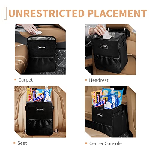 Car Trash Can with Lid and Storage Pockets, 100% Leak-Proof , Waterproof Car Garbage Can, Multipurpose Trash Bin for Car - Black